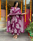 Anni Designer Women'S Rayon Blend Anarkali Printed Kurta With Pant & Dupatta (Jasiwal Wine-Vks01_4Xl_Wine_Xxxx-Large),Wine,4XL,,,