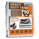Tarps Heavy Duty Waterproof 10 X 12, 10 Mil Multipurpose Poly Tarp Cover, tarp Waterproof UV Resistant Tear&Fade Resistant, Outd