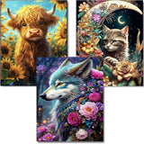 OFRKE Diamond Painting Kits for Adults, 3 Pack Flower Animal DIY 5D Diamond Art Kits for Adults Beginners Full Round Drill Diamo