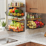 Extra Large Fruit Basket for Kitchen with Wood Lid Nameplate - Counter&Wall Mounted Onion and Potato Storage Bin, Stackable Meta