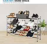 4-Tier Adjustable Freestanding Shoe Rack with Flat or Angled Shelves, Chrome Finish