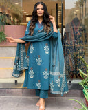 Anni Designer Women'S Rayon Blend Straight Printed Kurta With Pant & Dupatta (Jimny Blue-Vks01_4Xl_Blue_Xxxx-Large),Blue,4XL,,,