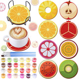 Reallnaive 8 Pcs Fruit Paint by Numbers Kit for Adults Cute Coasters with Holder Mini Paint by Numbers Kits Round Oil Painting D