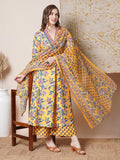 Anni Designer Women'S Rayon Blend Anarkali Printed Kurta With Palazzo & Dupatta (Cia Yellow-Vks03_Xl_Yellow_X-Large),Yellow,XL,,,