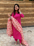 Gosriki Women'S Rayon Blend Printed Straight Kurta With Pant & Dupatta (Barhai Pink-Gs_M_Pink_Medium),Pink,,B0DPZ84661