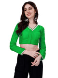 Vihu Fashion Women'S Satin Silk V Neck Full Sleeve Stylish Saree Blouse Green(Tanya 3 Green)