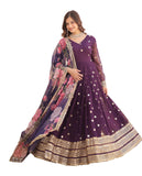 Wedani Faux Georgette Embroidered Sequins Anarkali Kurta Set For Women (In Alpha L Regular Purple),PURPLE,L
