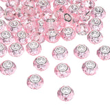 HARFINGTON 50Pcs 14mm Large Hole Acrylic Beads Pink European Loose Round Faceted Rhinestone Craft Bead for DIY Bracelet Necklace