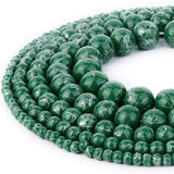 RUBYCA 300pcs Mixed Sizes Loose Glass Beads for Jewelry Making, Opaque Green, Silver Paint Splatter
