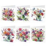 Tontut 6pcs Diamond Art Painting Greeting Card, Pretty Vase Beautiful Flowers 5D DIY Special Shape Diamond Painting Christmas Bi