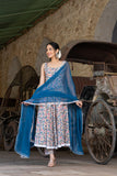 Gosriki Women'S Rayon Blend Printed Anarkali Kurta With Pant & Dupatta (Ritu Blue-Gs_S_Blue_Small),Blue,,B0DRNNFSYN