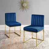Modway Carriage Channel Tufted Sled Base Performance Dining Chair, Set of 2, Gold Navy