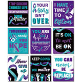 Funrous 9 Pcs Suicide Prevention Awareness Posters 11 x 13 Inch Teal Purple Ribbon Bulletin Board Posters for Mental Health Bull
