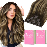 YoungSee Clip in Hair Extensions Balayage Brown Hair Extensions Clip ins Lace Clip in Hair Extensions Real Human Hair Balayage C