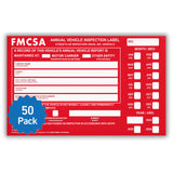 50 Pack Buck Aluminum Annual Vehicle Inspection Label with Punch Boxes, 2 Mil Red FMCSA Self Adhesive Sticker, DOT Compliant, We