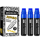 SRUOLOC 3 Jumbo Permanent Markers Blue, 15mm Thick Wide Tip, Large Acrylic Paint Markers for Rock Painting, Poster, Graffiti, St