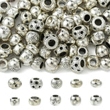 Ipotkitt 100 pcs 10 Styles Antique Silver Alloy Drum European Beads Tibetan Style Barrel Rondelle Large Hole Beads for DIY Jewel