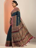 Libas Womens Printed Cotton Blend Saree With Blouse Piece Teal Onesize