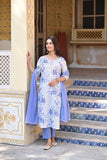Gosriki Women'S Cotton Blend Printed Straight Kurta With Pant & Dupatta (Bhool Blue-Gs_S_Blue_Small),Blue,,B0D182252Y