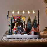 Lights4fun Inc. Christmas Village Tree Farm Shop Pre-Lit LED Battery Operated Light Up Holiday Decoration-New