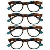 OPULIZE Ava Reading Glasses 4 Pack Flattering Rounded Frame Spring Hinges Scratch Resistant Brown Tortoiseshelll Turquoise Mens