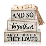 4 Pcs Farmhouse Home Decoration Wooden Tabletop and So Together They Built a Life They Loved Decor Motivational Tiered Tray Deco
