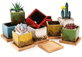 Topzea Set Of 10 Succulent Planter Pots, 2 Inch Square Ceramic Glazed Cactus Plant Pots Tiny Flower Container With Drainage Hole