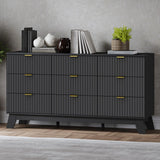 BORNOON Fluted 9 Drawer Dresser, 57.1 Wide Modern Boho Chest of Drawers, Wooden Storage Dresser TV Stand for Bedroom, Living Roo