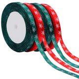 4 Rolls 100 Yards Christmas Snowflake Ribbons for Gift Wrapping, 10mm Wide Red and Green Satin Ribbon for Festival Holiday Party