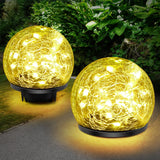 Keevvon 2 Pack 60 LED Solar Garden Lights Outdoor Decoration, Cracked Glass Solar Globe Lights, Upgraded Waterproof Warm White B