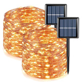 QITONG Warm White Solar Fairy Lights Outside Waterproof, 2 Pack 66ft 200 LED String Lights Outdoor, 8 Modes Silver Wire Twinkle