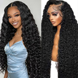 Gearina 28inch Deep Wave Lace Front Wigs Human Hair 200 Density 13x6 HD Transparent Lace Front Wigs for Women Deep Curly Lace Fr