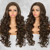 BABEHERS Chocolate Brown Lace Front Wig for Women 13x4 Long Wavy Synthetic Wigs Pre-plucked Natural Hairline Lightweight Heat Re