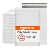 Amazon Basics Poly Bubble Self-Seal Mailer, 10.5 x 16 (Internal Size 10.25 x 15), 100-Pack, White/Grey
