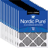 Nordic Pure 14x25x1 (13 1/2 x 24 1/2 x 3/4) Furnace Air Filters MERV 12 Pleated Plus Carbon 12 Pack