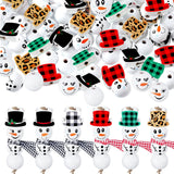 336 Pcs Christmas Snowman Wood Beads Winter Snowman Wooden Beads for Craft Snowman Themed Craft Beads with Rope Ribbon for Jewel