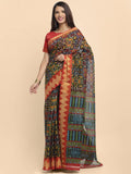 Anni Designer Women'S Linen Cotton Printed Saree With Blouse Piece (Srisha Black_Black),Black,Free,Linen Cotton,Printed,With Blouse Piece