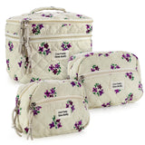 ZERFLUMP Cute Quilted Floral Makeup Bag(3Pcs)