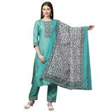 Gosriki Women'S Silk Blend Straight Kurta With Pant & Dupatta Set (Kptd-Cot-10130-Green_Xl-Go_Green_X-Large),Green,,B09PDS49QK