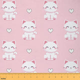 Pink Cat Fabric by The Yard Cartoon Romantic Style Hearts Fabrics for Sewing Lovers Lovely Kawaii Kitty Animal Decor Girly Fabri