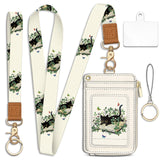 Piefly Black Cat Book Lanyard Wallet with ID Badge Holder, Small RFID Wallet Women Keychain Wristlet, Slim Credit Card Holder wi