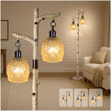 Scenekoy Retro 68.5Tall Floor Lamp With Carving Shade, Farmhouse Resin Standing Lamp & Faux Birch Tree Finish, Dimmable Corn