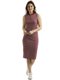 Miss Chase Women's Comfortable Sleeveless Striped Midi Bodycon Dress with Zipper | 3 Colors(MCSS17D07-87-139-05,Maroon and White