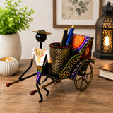 Handicraft Iron Rickshaw Pen Holder for Office Desk & Study Table | Multicolor Meenakari Metal Pen Stand Organiser | Mini Ricksh
