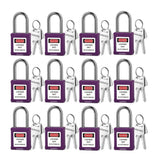 BOZZYS Lockout Tagout Locks 12-Pack|OSHA Purple Loto Locks Keyed Different|2 Keys/Lock for Industrial Machinery & Electrical Pan