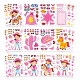 24 Sheets Cowboy Cowgirl Stickers for Kids, Country Western Cowgirl Make a Face Sticker, Make Your Own Stickers Sheets, Pink Coo