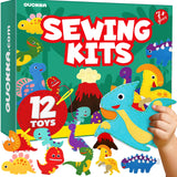 QUOKKA Kids Crafts Ages 7-9, DIY Beginner Needle and Thread Kit - 12 Wild Dino Sewing Kit Basic - Fun Arts Crafts for Kids Ages