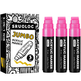 SRUOLOC 3 Jumbo Permanent Markers Pink, 15mm Thick Wide Tip, Large Acrylic Paint Markers for Rock Painting, Poster, Graffiti, St