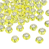 HARFINGTON 50Pcs 14mm Large Hole Acrylic Beads Yellow European Loose Round Faceted Rhinestone Craft Bead for DIY Bracelet Neckla