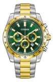 Citizen An8234-58X Quartz Chronograph Men'S Watch - Green Dial, Two-Tone Stainless Steel Bracelet, 100M Water Resistant
